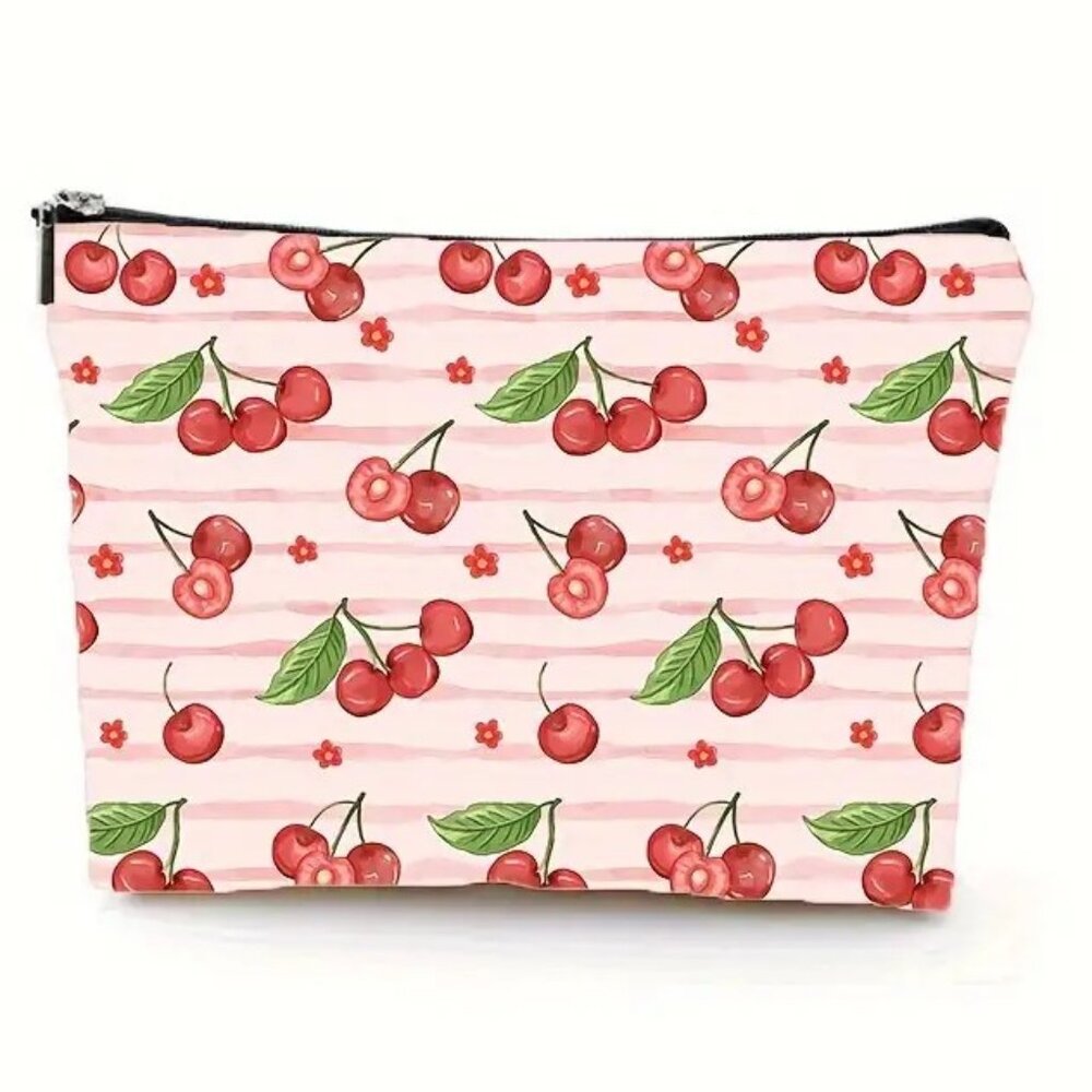 Cosmetic Bag Makeup Cherries Fruit Fun Clutch Pouch Travel Storage Cherry Bomb